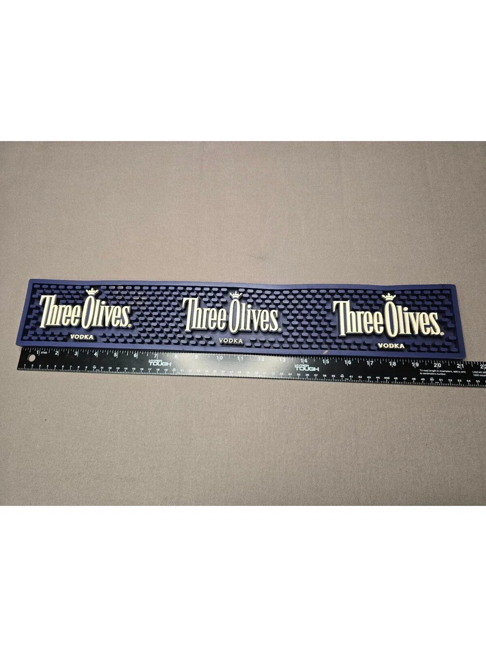 Three Olives Vodka Rubber Bar Mat Spill Rail Home Bar Pub 21.5